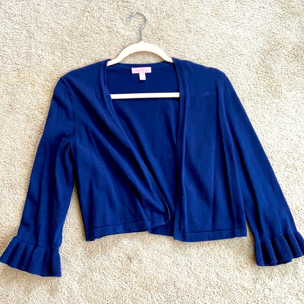 Lilly Pulitzer short cardigan navy with ruffle sleeves size med
